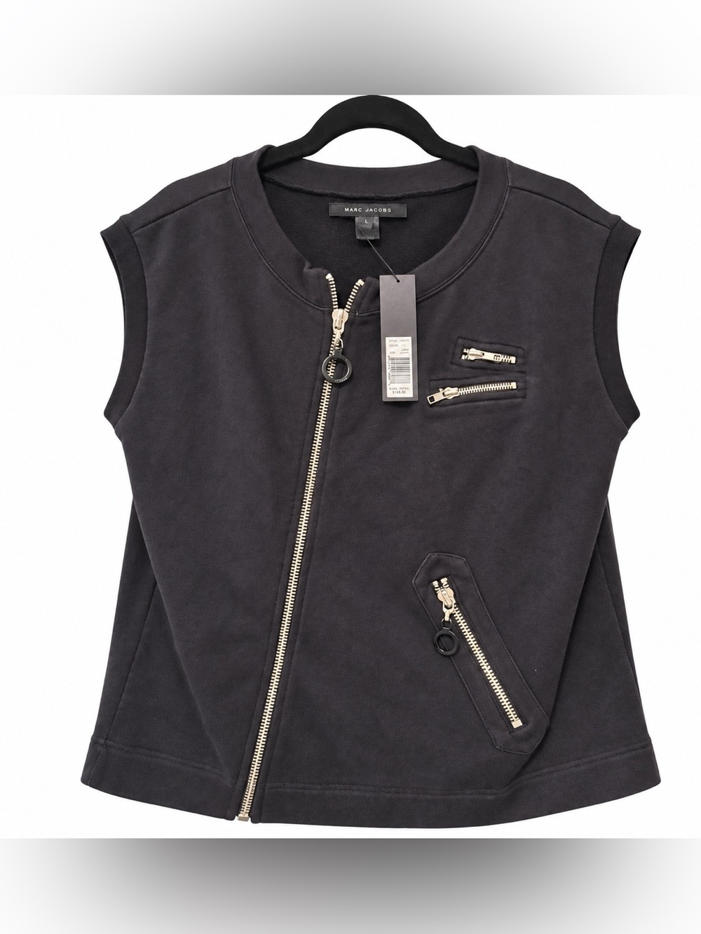 Marc Jacobs Black Sleeveless Zip Moto Tank with Gold Hardware